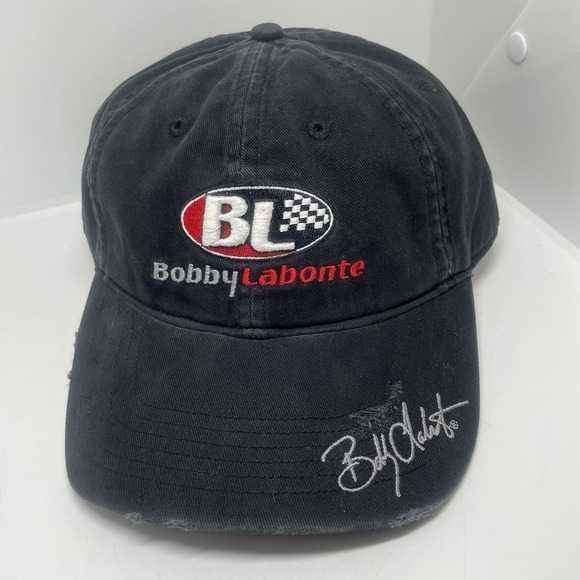 NEW Bobby Labonte BL distressed Black Cap official Race Shop Racing Sample Hat - Picture 1 of 7